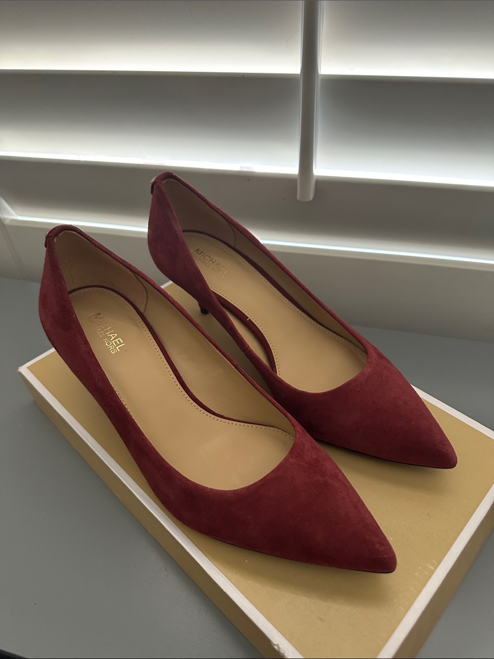 Michael Kors Wine Suede Pointed-Toe Kitten Heels